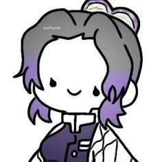 a drawing of a girl with purple hair