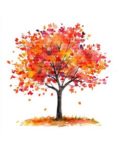 a watercolor painting of an autumn tree