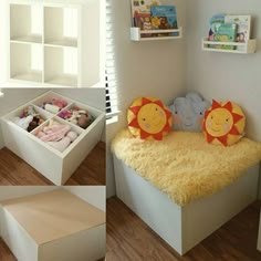 there are several pictures of the inside of a child's room