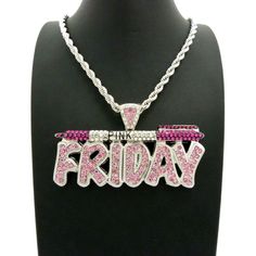 Brand New Hip Hop Celebrity Style White Gold Plated Pendant Size : 3.5 " X 2 " Chain Size : 5mm/18" Rope Chain Color : Silver/Fuchsia High Quality & Polished Pink Bling Necklace For Gift, Pink Friday, Luxe Jewelry, Girly Accessories, Mens Accessories Jewelry, Hip Hop Jewelry, Rope Chain, Luxury Jewelry, Lip Balm