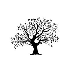 a black and white silhouette of a tree with leaves on it's branches, in the shape of a heart