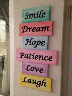 the words smile, dream, hope, patience, love laugh