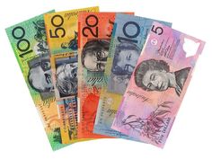 five different australian currency notes are shown in this image with the words australia on them