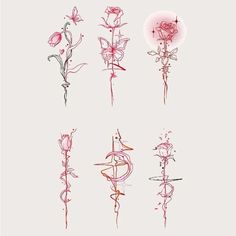 pink flowers are arranged in the shape of letters and numbers on a white background with red ink