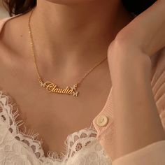 Custom Name Necklace with Bling Butterfly Named Gold Chains, Name Chain Aesthetic, Gold Chain Design Name, Pendant Name Necklace, Chain Name Design, Gold Necklace Name Design, Custom Necklace Names, Name Chains Necklace Gold, Name Chain Gold Design