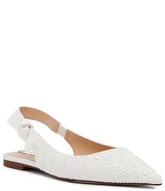 Steve Madden Olsen-P Pearl Pointed Toe Slingback Dress Flats | Dillard's Brides Mom, Bridal Flats, Wedding Flower Girl Dresses, Dress Flats, Dillard's, Faux Pearl, Steve Madden, Leather Straps, Heel Height