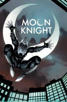 the cover to moon knight, featuring a black cat flying in front of a full moon