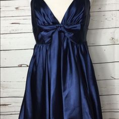 Size 6 Never Worn Navy Blue Satin Balloon Hem Halter Style Bow Detail In Front Dresses Navy Blue, Jessica Mcclintock Dress, Blue Balloon, Jessica Mcclintock, Blue Balloons, Halter Style, Blue Satin, Navy Blue Dresses, Bow Detail