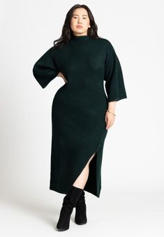 Funnel Neck Wide Sleeve Midi Dress | Eloquii Turtle Neck Under Dress, Midi Dress Winter, Plus Size Sweater Dress, Plus Size Fall Fashion, Plus Size Fall, Body On, Under Dress, Plus Size Sweaters, Turtle Neck Dress