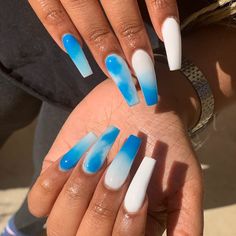 @nail.hause on Instagram: “☁️ A little design inspo from @_krylx 💕 @nailsupplyglamour glamour neon acrylic #8” Wedding Acrylic Nails, Nagellack Trends, Blue Acrylic Nails, Summer Acrylic Nails, Coffin Nails Designs, Fire Nails, Dope Nails, Best Acrylic Nails, Long Acrylic Nails