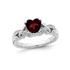 This classic heart promise ring features a beautiful rich red natural garnet in a rhodium plated heart shaped sleek sterling silver setting. Garnets are the featured birthstone of the month of January. Natural Garnet Promise Heart Ring 1.25 Carat (ctw) in Sterling Silver Size: 6.  Gender: female.  Age Group: adult. Garnet Wedding, Heart Promise Rings, Garnet Heart, Garnet And Diamond Ring, Sterling Silver Rings Bands, Red Gemstones, Garnet Ring, Silver Band Ring, Garnet Rings