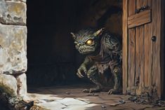 a painting of a monster coming out of a doorway