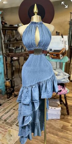 Chic Sleeveless Denim Dress With Frayed Hem, Summer Denim Dress With Asymmetrical Hem, Blue Denim Dress With Asymmetrical Hem, Casual Asymmetrical Denim Dress, Chic Denim Dress With Asymmetrical Hem, Casual Summer Denim Dress With Asymmetrical Hem, Casual Denim Dress With Asymmetrical Hem For Summer, Chic Sleeveless Dress With Frayed Hem, Cute Blue Outfits