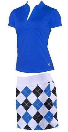 a women's tennis outfit with blue and white checkered pattern on the skirt