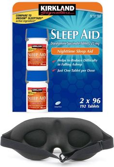 PRICES MAY VARY. FALL ASLEEP FAST - Kirkland Signature Sleep Aid Doxylamine Succinate 25 Mg helps you fall asleep quickly and stay asleep all night long. EFFECTIVE RELIEF - Get fast, effective relief from occasional sleeplessness with this powerful sleep aid. EASY TO TAKE - Easy to swallow tablets make it simple to take this powerful sleep aid before bedtime or when needed. 3D Sleep Mask Alive Intensity - This comfortable eye mask blocks out light to help you get the restful sleep you need. The Best Over The Counter Sleep Aid, Best Sleep Aid Products, Natural Sleep Aid, Diy Sleep Tincture, Can’t Sleep Remedies, Trouble Staying Asleep Night, Natural Remedies For Insomnia, Cramps Relief, How To Stop Snoring