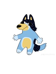 a drawing of a dog wearing a blue shirt