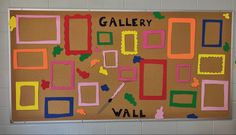 a bulletin board with different shapes and words on it that says gallery wall in front of a white brick wall