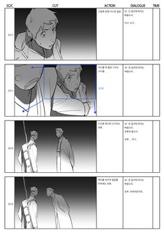 an animation storyboard showing how to draw the character