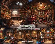 christmas santa's workshop digital background kit for photoshopping and painting by bakopopblu