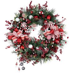 a christmas wreath with candy canes and ornaments