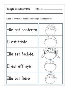 a worksheet with pictures of children's faces and words in french, which are