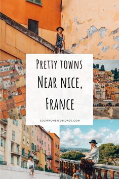 pretty towns near nice, france with text overlay