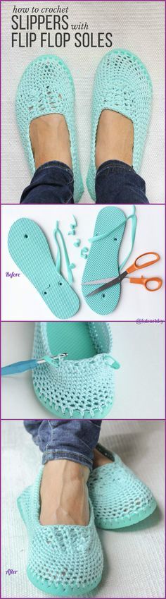 the steps to crochet slippers and flip flop soles