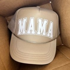 Brand New, Never Worn, Custom Mama Trucker Hat Mama Hat, Tan Hat, Wool Cat, Beaded Hat, Black And White Tweed, Diy Things, Elegant Hats, Mesh Hat, Cat Hat