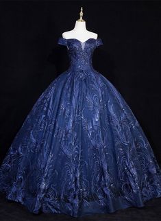 Navy Blue Ball Gown Long Formal Dress, Off Shoulder Navy Blue Party Dress Navy Blue Winter Dress, Dark Blue Quinceanera Dresses Navy, Midnight Blue Quinceanera Dresses, Sweet 16 Dresses Blue, Navy Blue Quinceanera Dresses, Jessie Anderson, Quinceanera Blue, Navy Blue Ball Gown, Navy Blue Party Dress