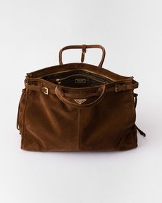 Cocoa Brown Large suede handbag | PRADA Prada Suede Bag, Suede Handbag, Messenger Bag Backpack, Luggage Bags Travel, Suede Bag, Suede Handbags, Cocoa Brown, Pretty Bags