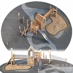 an image of children's play area with slide and climbing frame in the middle