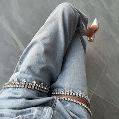 Rhinestone Cut Out Denim Jeans | Vedlit Cut Out Jeans, Simple Tank Tops, Street Jeans, Denim And Diamonds, Denim On Denim, Mode Inspo, 가을 패션, Mode Inspiration, High Waisted Denim