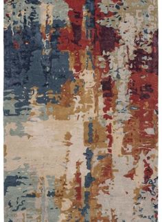 an abstract rug with various colors and shapes