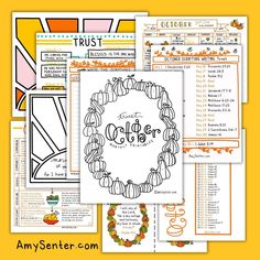 the october coloring page is shown with other items