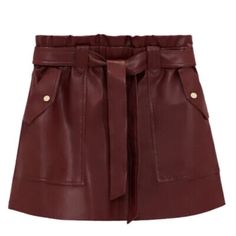 Leather Skirt From Zara With Tags So Cute For The Holidays Casual Burgundy Mini Skirt, Burgundy Skirt For Fall, Chic Red Mini Skirt For Fall, Chic Burgundy Skirt For Work, Chic Burgundy Skirt For Night Out, Chic Burgundy Lined Skirt, Chic Burgundy Skirt For Spring, Chic Burgundy Skirt, Chic Brown Mini Skirt With Pockets