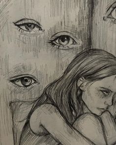 a pencil drawing of two girls with their faces close to each other, one is hugging the other's head