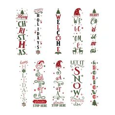 christmas wall stickers with the words welcome and merry written in red, green and white