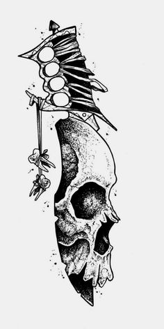 a black and white drawing of a skull with a hat on it's head