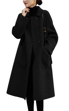 Double Breasted Wool Coat Women, Wool Overcoat Women, Chic Wool Coat, Black Peacoat Womens Outfit, Darkest Academia Outfit, 90s Winter Fashion, Winter Trench Coat Outfit, Peacoat Womens Outfit, Winter Trench