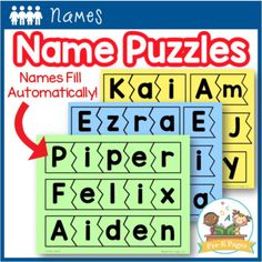 three name puzzles for kids to practice their handwriting and spelling with the letters in them