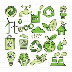 green eco icons on lined paper