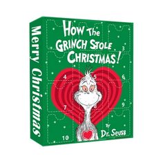 the grinch stole christmas card game is shown in front of a green box with red heart