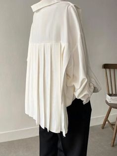 Loose Short Sleeves Solid Color High-Neck Maxi Dresses - Comfortable and Stylish Women's Dresses Mode Abaya, Pleated Blouse, Clothing Details, Winter 2024, Collar Blouse, White Blouse, Mode Outfits, Lapel Collar, Types Of Collars