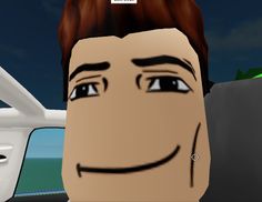 an animated man is smiling in the back seat of a car with his eyes wide open