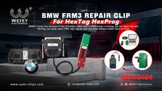 an advertisement for the bmw repair shop with different types of tools and equipment on display