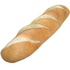 a long loaf of bread is shown on a white background