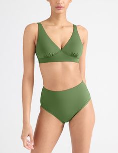 You asked, we listened. Our classic bikini cut is now available in high rise! A true swim collection staple with full butt coverage and self-lined UPF 50+ fabric. Plus get discreet, built-in protection against leaks. Absorbs about 1 regular tampon worth. | Knix Leakproof High Rise Underwear Swim Bottom in Lush Green Knix Leakproof, Wireless Bras, Wireless Bra, Active Wear Outfits, Shop Swimwear, Tampon, Swim Bottoms, Lush Green, Sports Bras