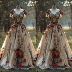 Dark Floral Gown, Floral Fashion Design, Whimsical Autumn Wedding, Forestcore Wedding, Wedding Dresses Short Sleeves, Wedding Dresses Short, Dreamy Gowns, Vintage Forest, Short Sleeve Wedding Dress