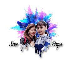 two girls are standing next to each other with paint splattered on them and the words, free as piya