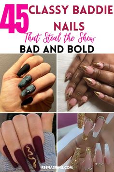 Go bad and bold with 45 classy baddie nails! Steal the show with these eye-catching and daring nail designs. #BadAndBold #ClassyBaddie #ShowstopperNails Stiletto Shaped Nails, Classy Baddie Nails, Negative Space Nail Art, Classy Baddie, Chic Manicure, Negative Space Nails, Matte Black Nails, Colors For Dark Skin